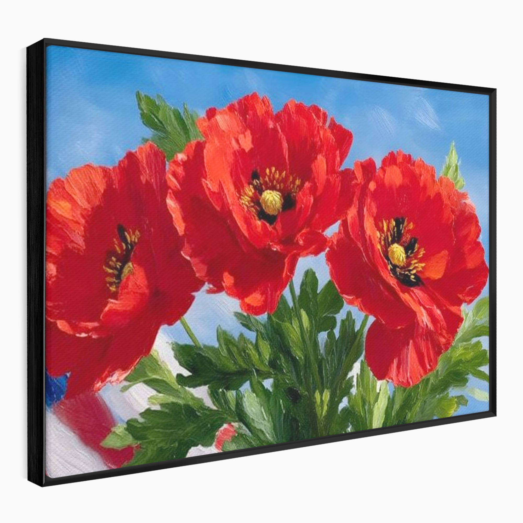 Tablou canvas cu tablou pictura cu trei maci, in rama de aluminiu negru